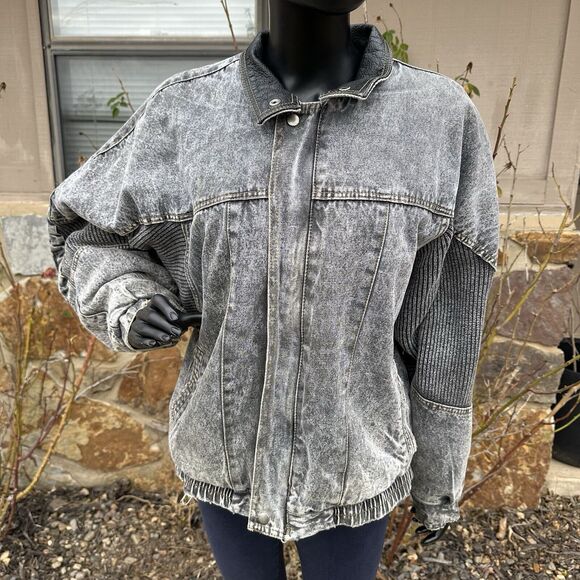 Vintage Joe Borders Squadron Mens XL Jacket Denim Full Zip Distressed Washed - Picture 1 of 15